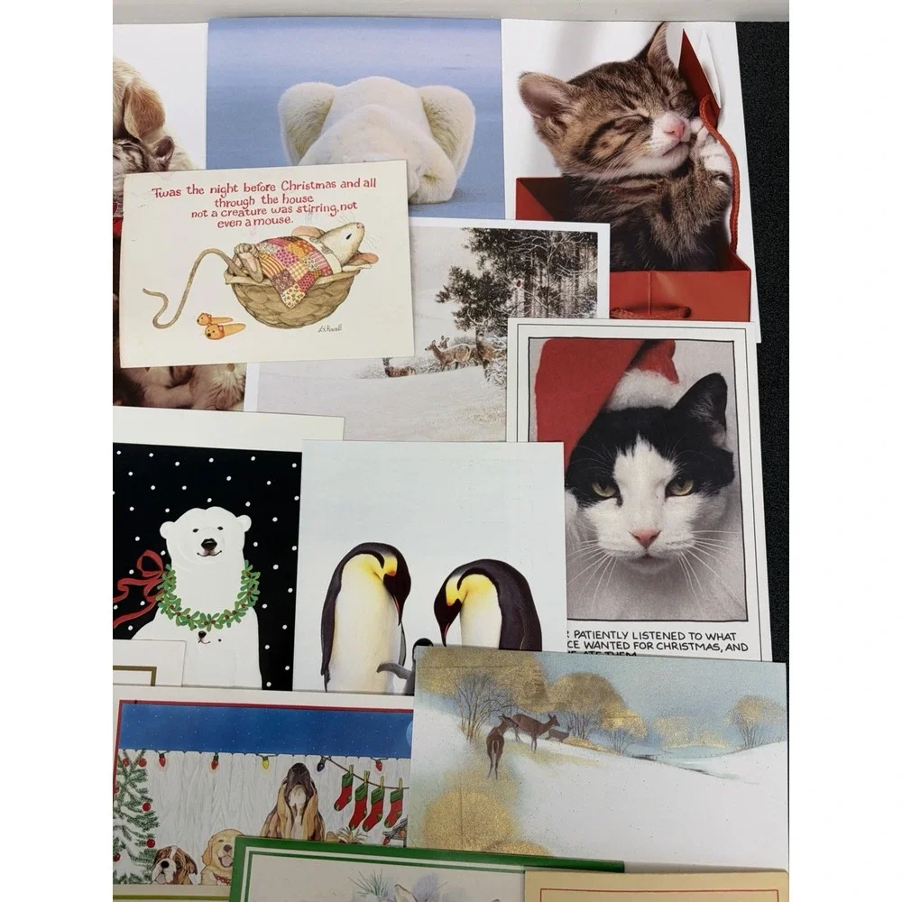 Vintage Animal Christmas Cards Fronts ONLY Scrapbooking Crafts Decoupage 50+